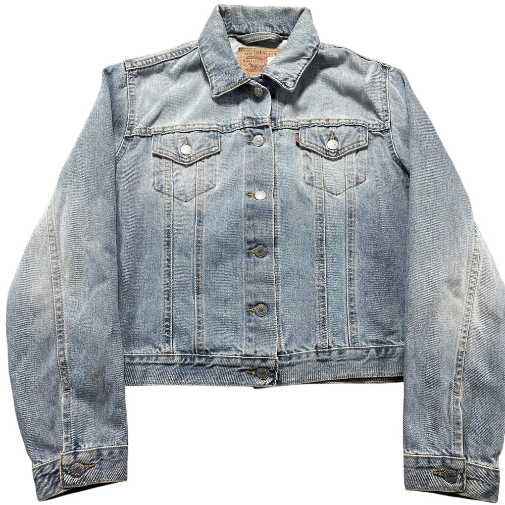 Levis Jacket Womens Medium Light Wash Crop Denim Trucker Button Front Y2K Flaws